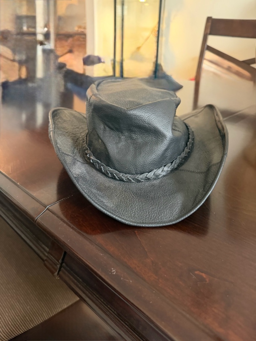 Black Braided Leather Cowboy Hat